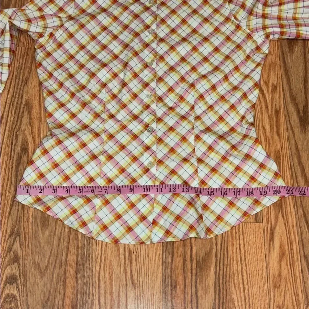 Farinaz Taghavi Orange & Yellow Plaid Button-Up Shirt, 10